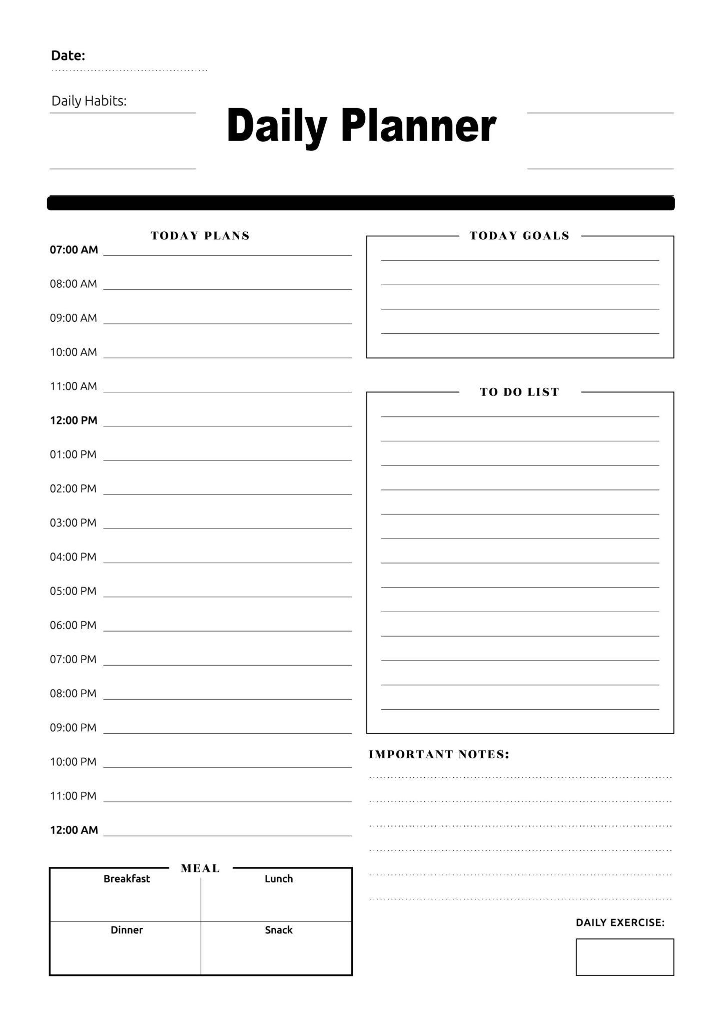 Free Printable Blank Daily Planner Template In PDF