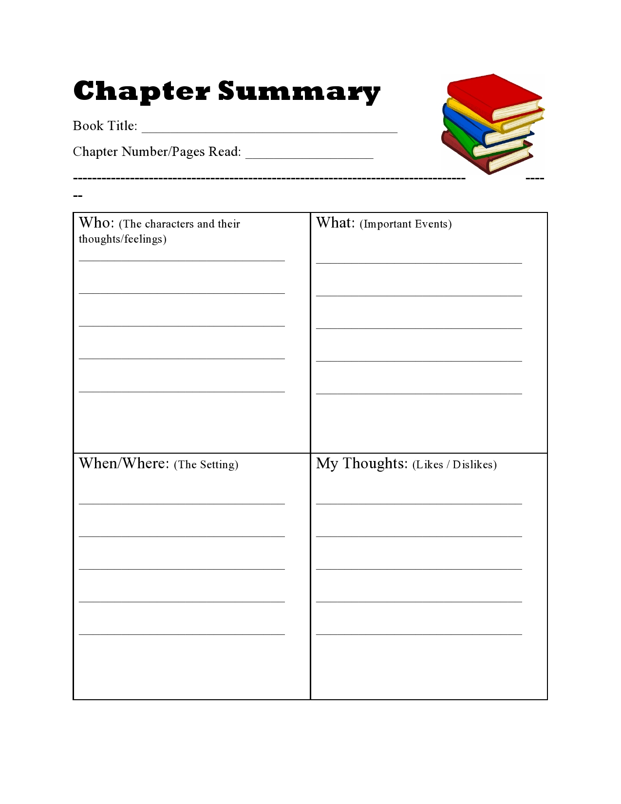 Free Printable Chapter Summary Template Mox Botanica