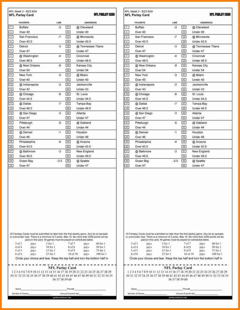 Free Printable Football Parlay Cards Printable Card Free