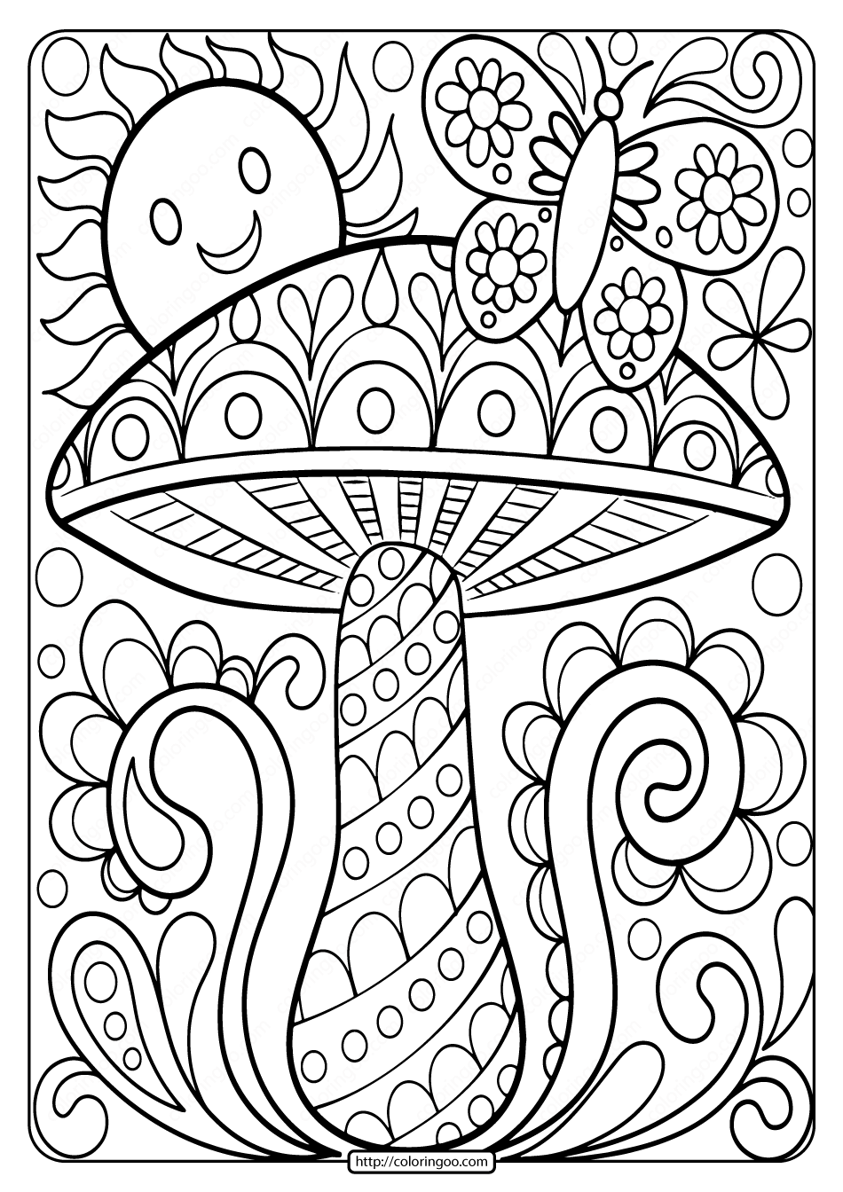 Free Printable Mushroom Adult Coloring Page