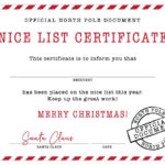 Free Printable Nice List Certificate Signed By Santa
