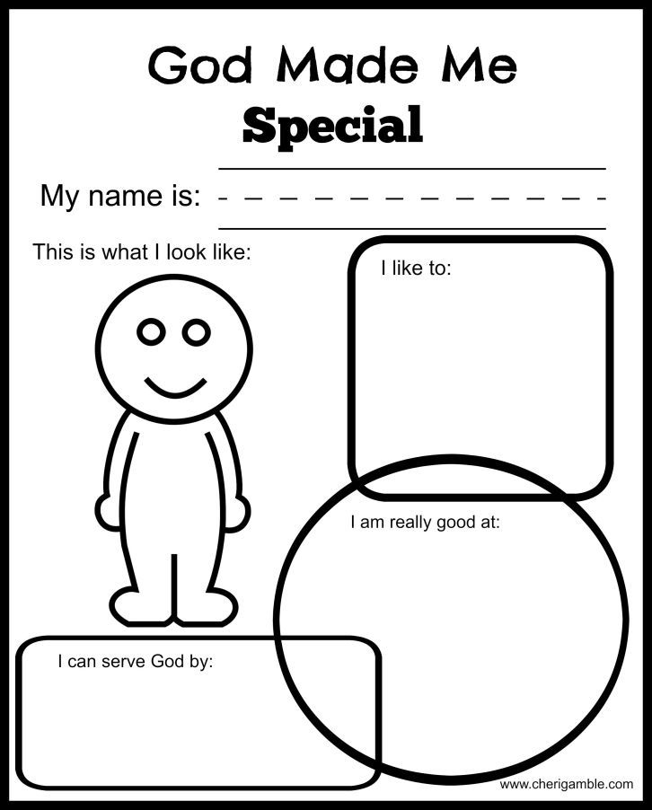 God Made Me Special Printables For Young Children Preschool Bible 