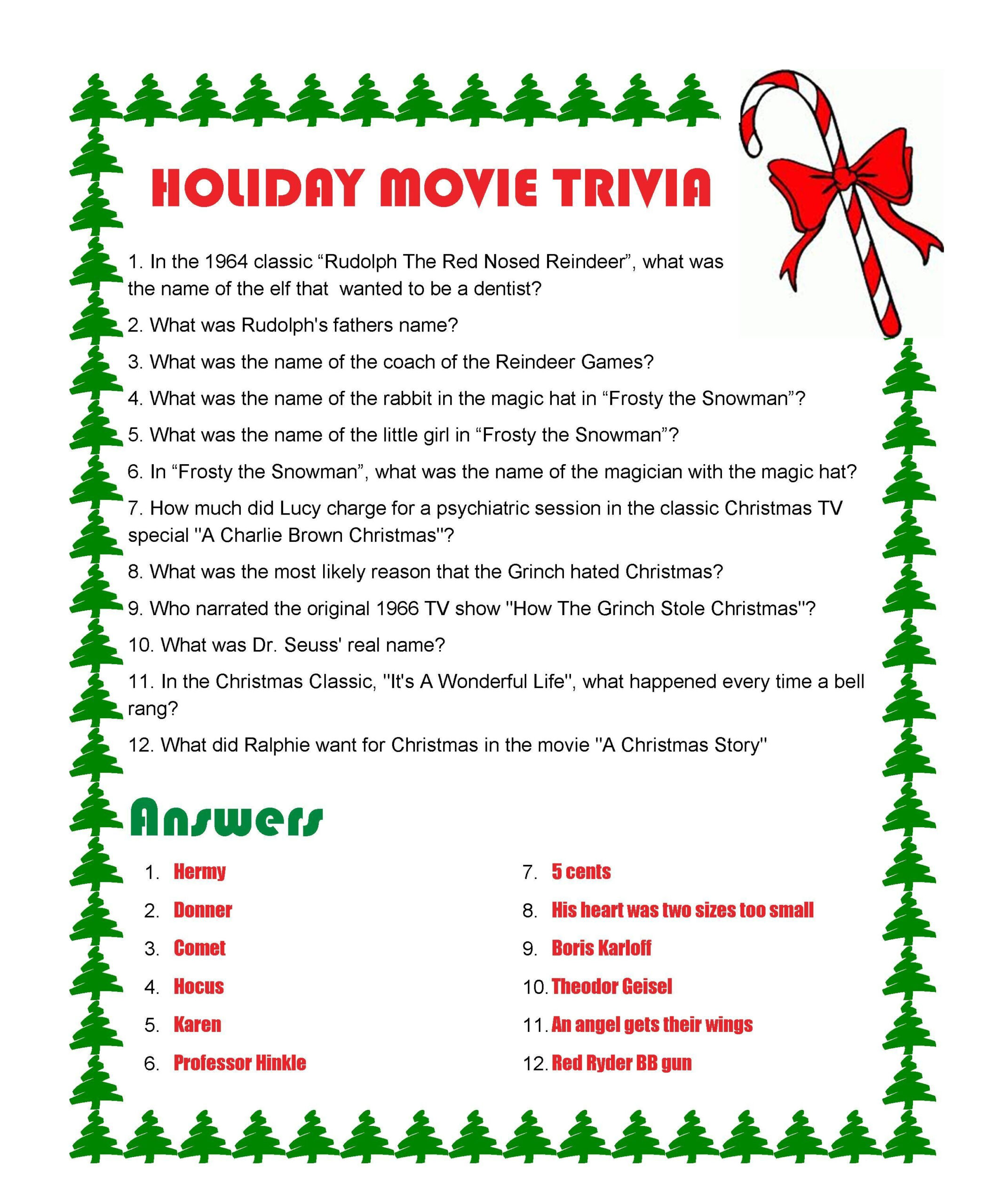 Holiday Movie Trivia with Answers Christmas Trivia Christmas 