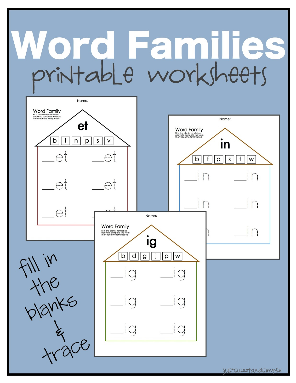 Just Sweet And Simple Preschool Practice Word Family Worksheets