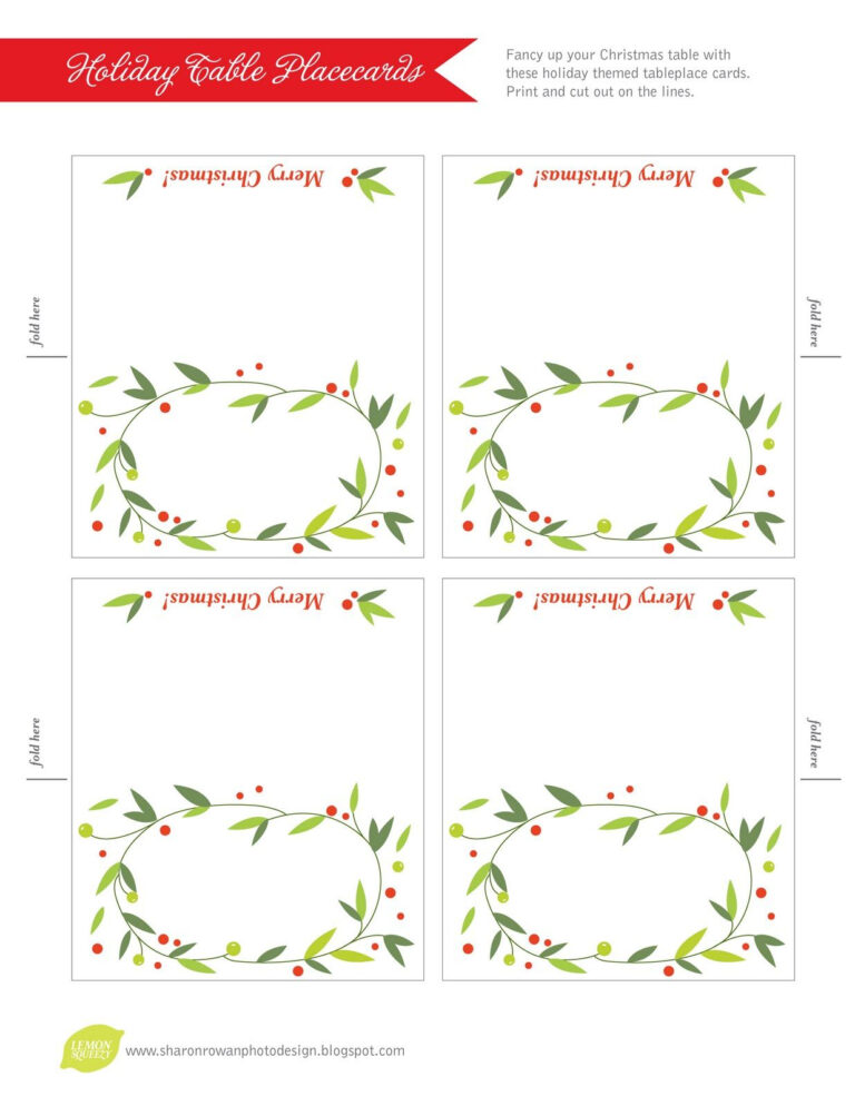 Lemon Squeezy Day 12 Place Cards Christmas Card Templates Free