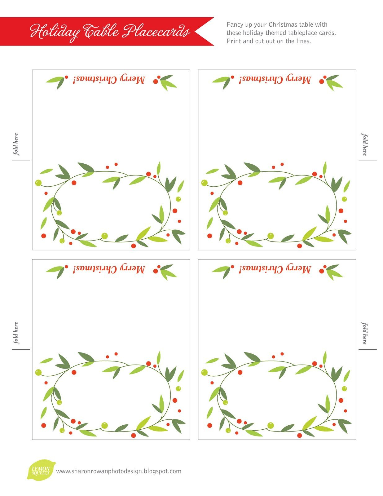 Lemon Squeezy Day 12 Place Cards Christmas Card Templates Free 