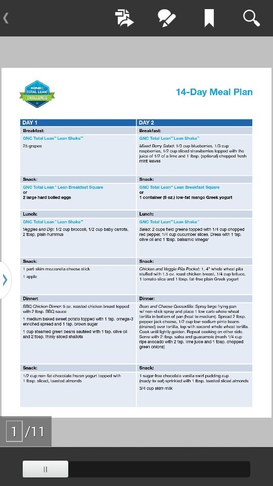 Meal Plan 14 Days Gnc Total Lean 10 Day Diet Lean Meal Plan