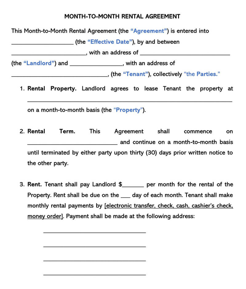 Month to Month Rental Agreement Free Templates State Laws 