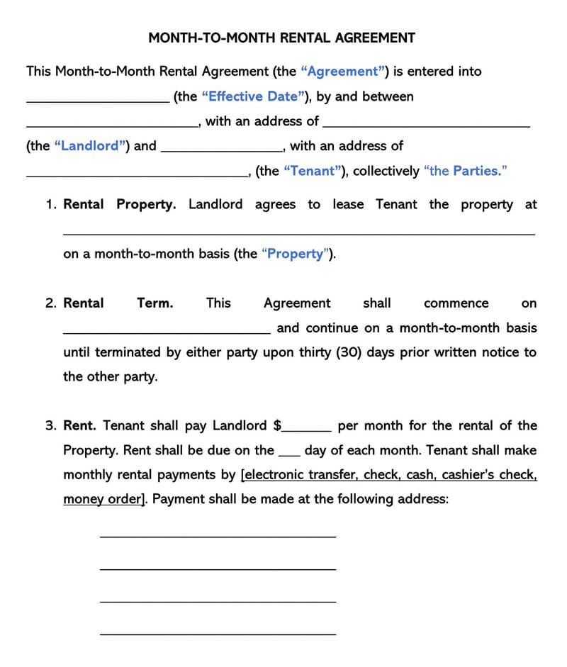 Month to Month Rental Agreement Free Templates State Laws 