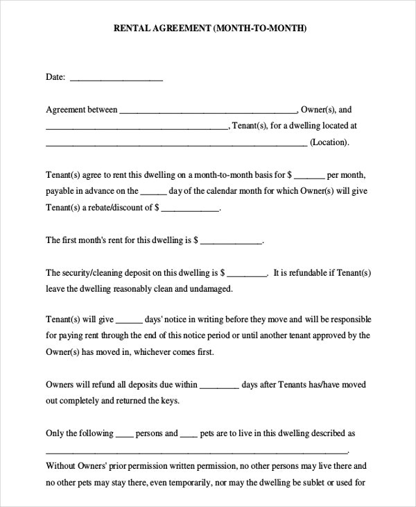 Month To Month Rental Agreement Template 8 Free Word PDF Documents 