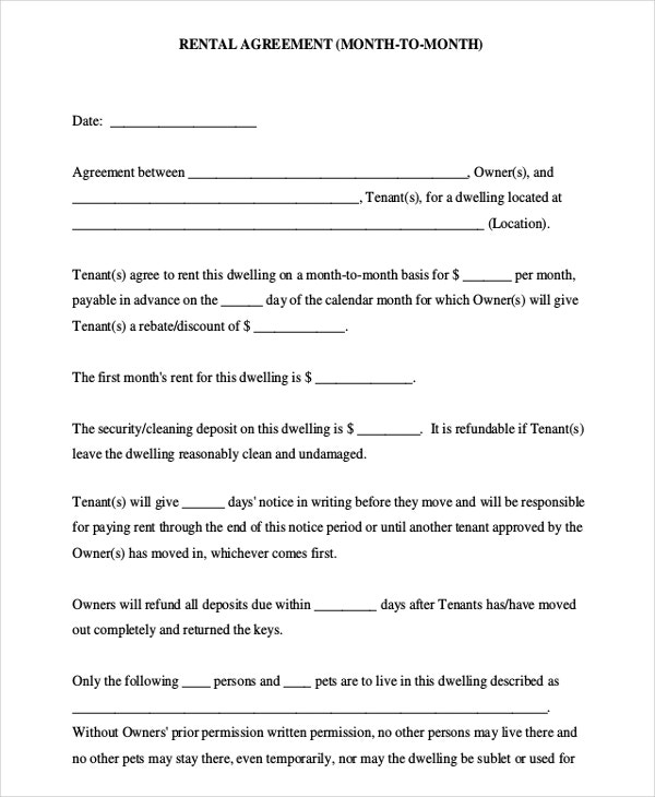 Month To Month Rental Agreement Template 8 Free Word PDF Documents