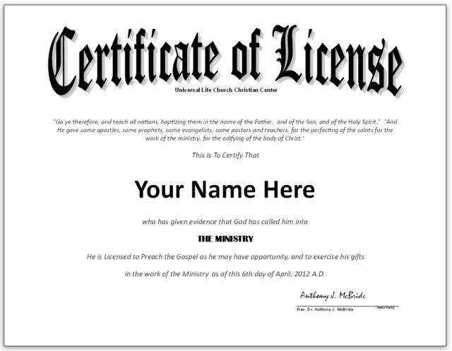 Pastor License Certificate Template Google Search Certificate 