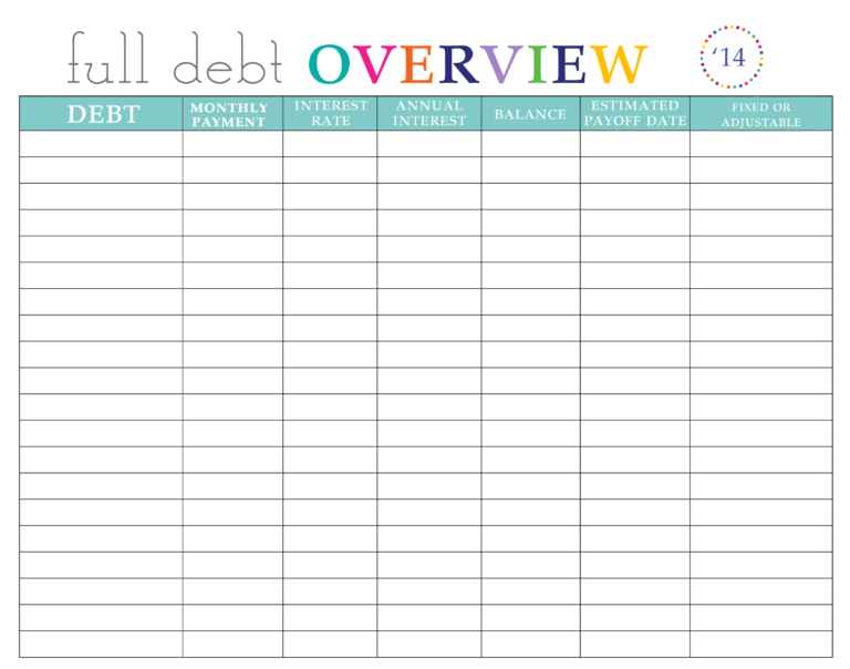 Paying Off Debt Worksheets