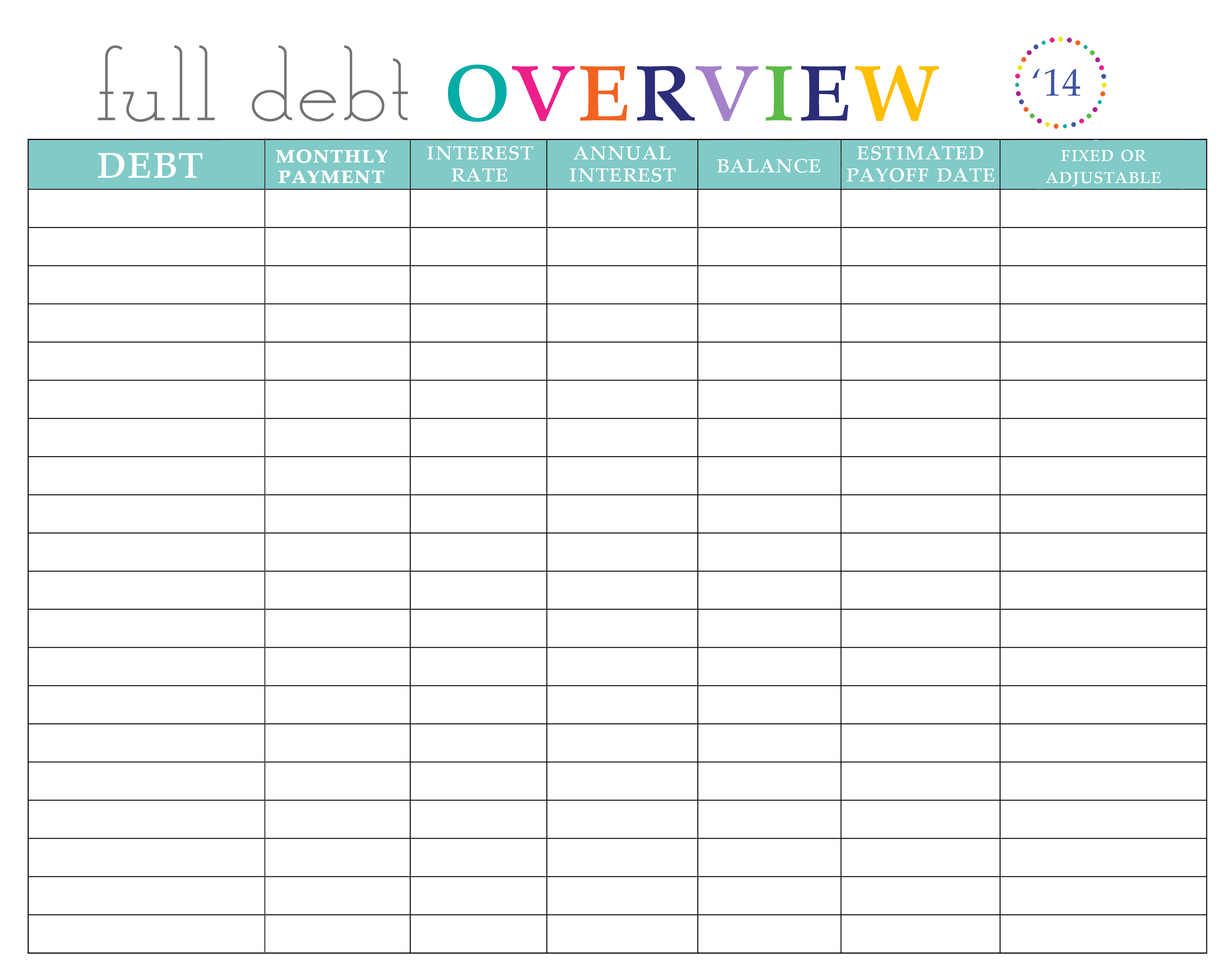 Paying Off Debt Worksheets