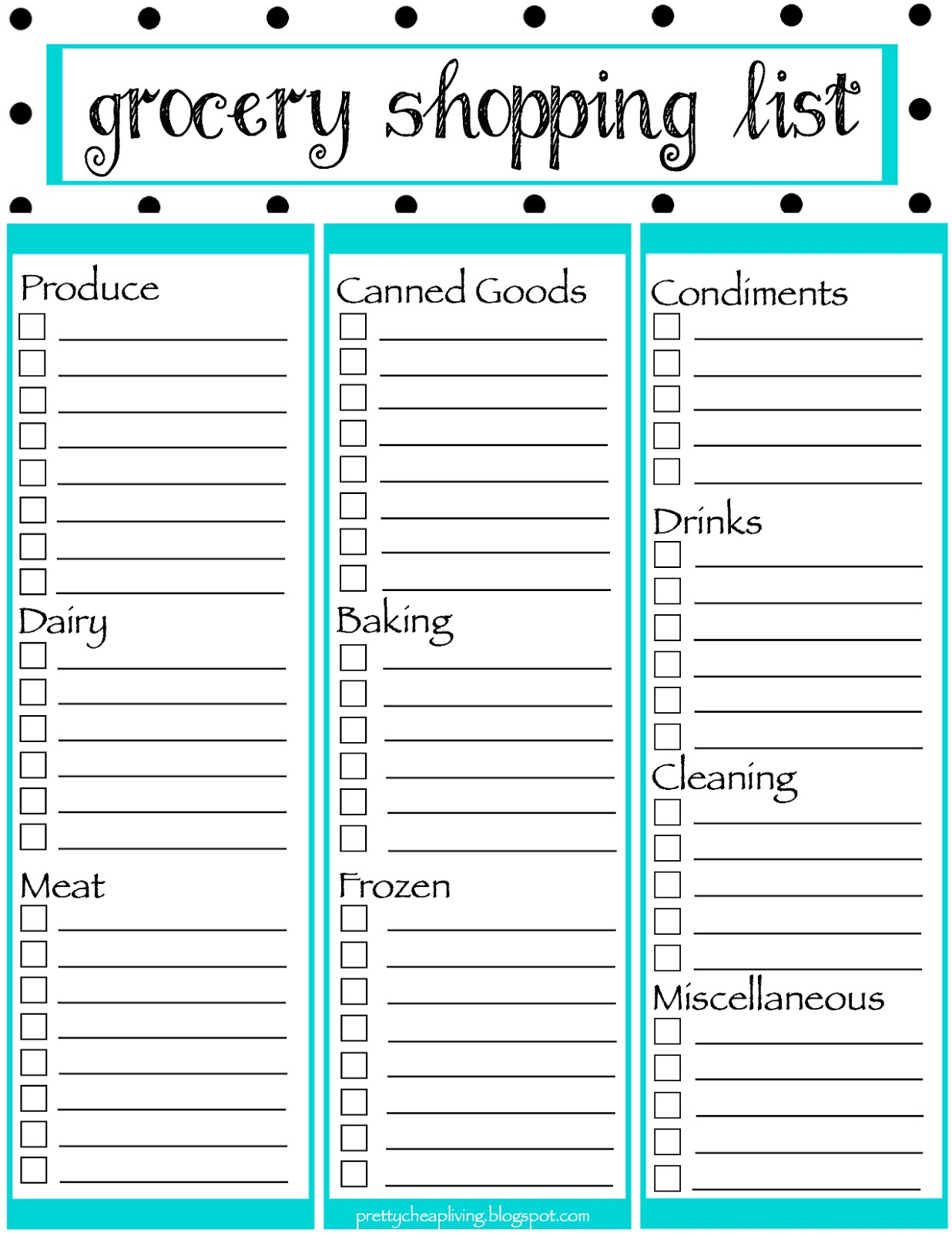 Pretty Cheap Living Grocery List Free Printables