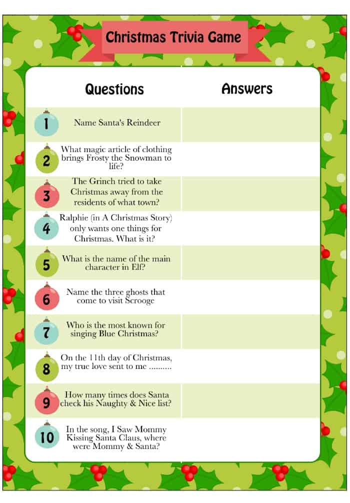 Printable Christmas Trivia Game Moms Munchkins