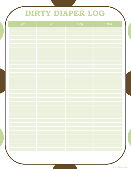 Printable Dirty Diaper Log