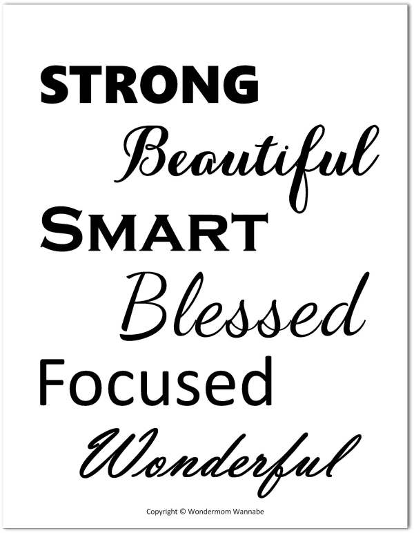 Printable Positive Words To Describe The Ideal You For Your Vision 