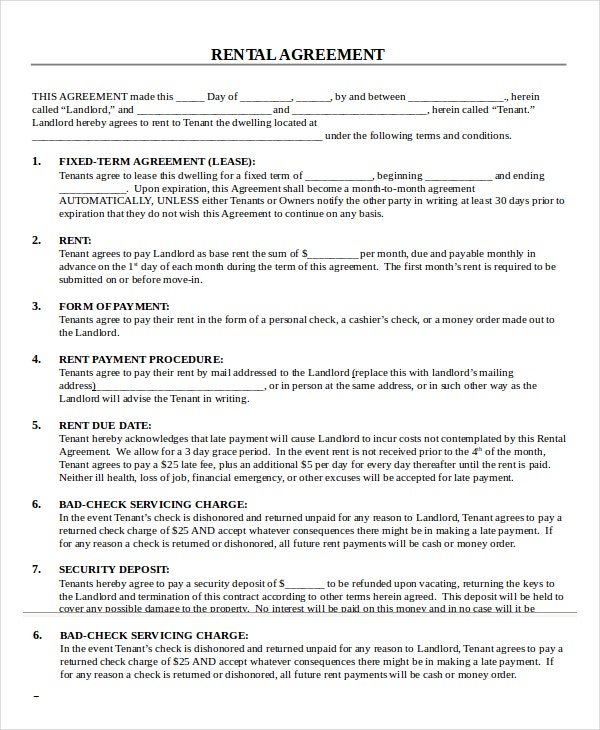 Printable Rental Agreement 21 Free Word PDF Documents Download Free Premium Templates