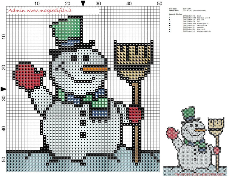 Small Snowman Cross Stitch Pattern Free 50x51 Stitches Free Cross