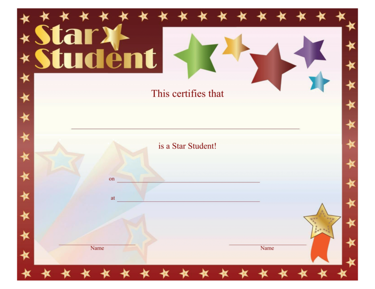 Star Student Certificate FREE Printable Download