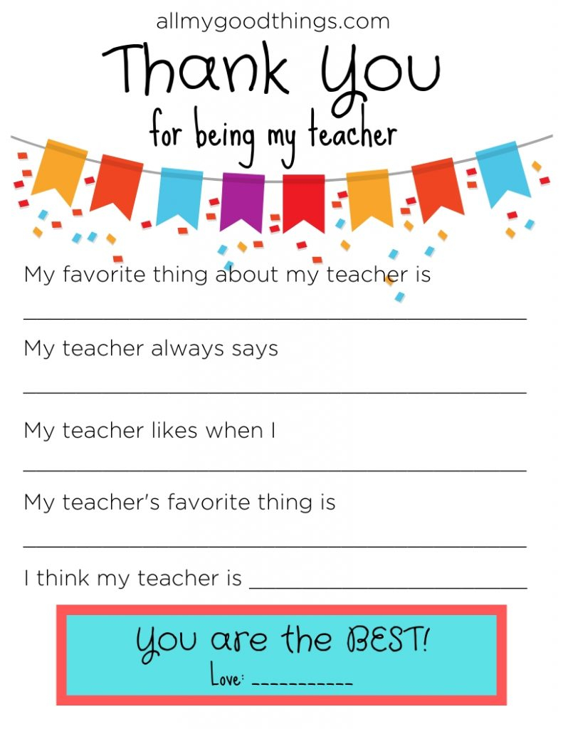 Teacher Appreciation Week FREE Printable All My Good Things