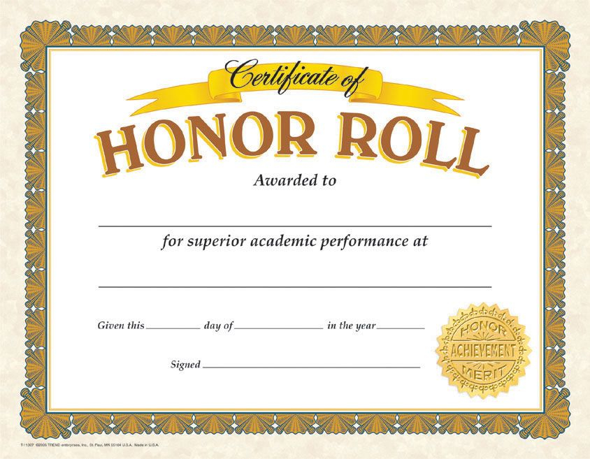 The Knowledge Tree Certificate Templates Honor Roll Awards 