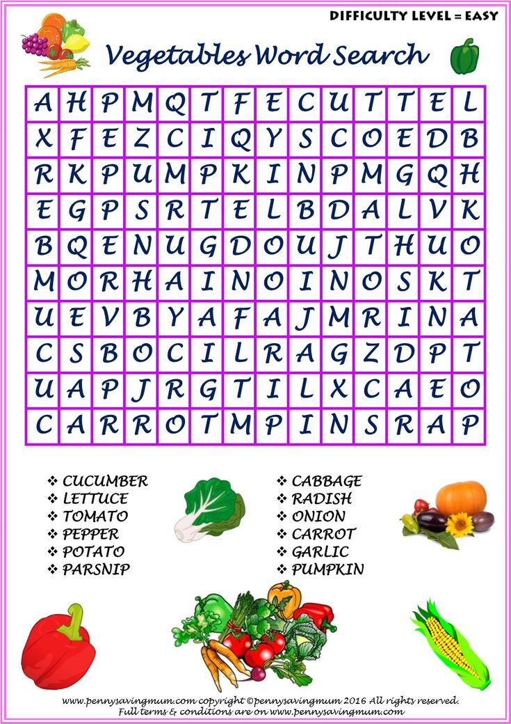 Vegetable Word Searches Easy And Hard Versions With Answers Penny