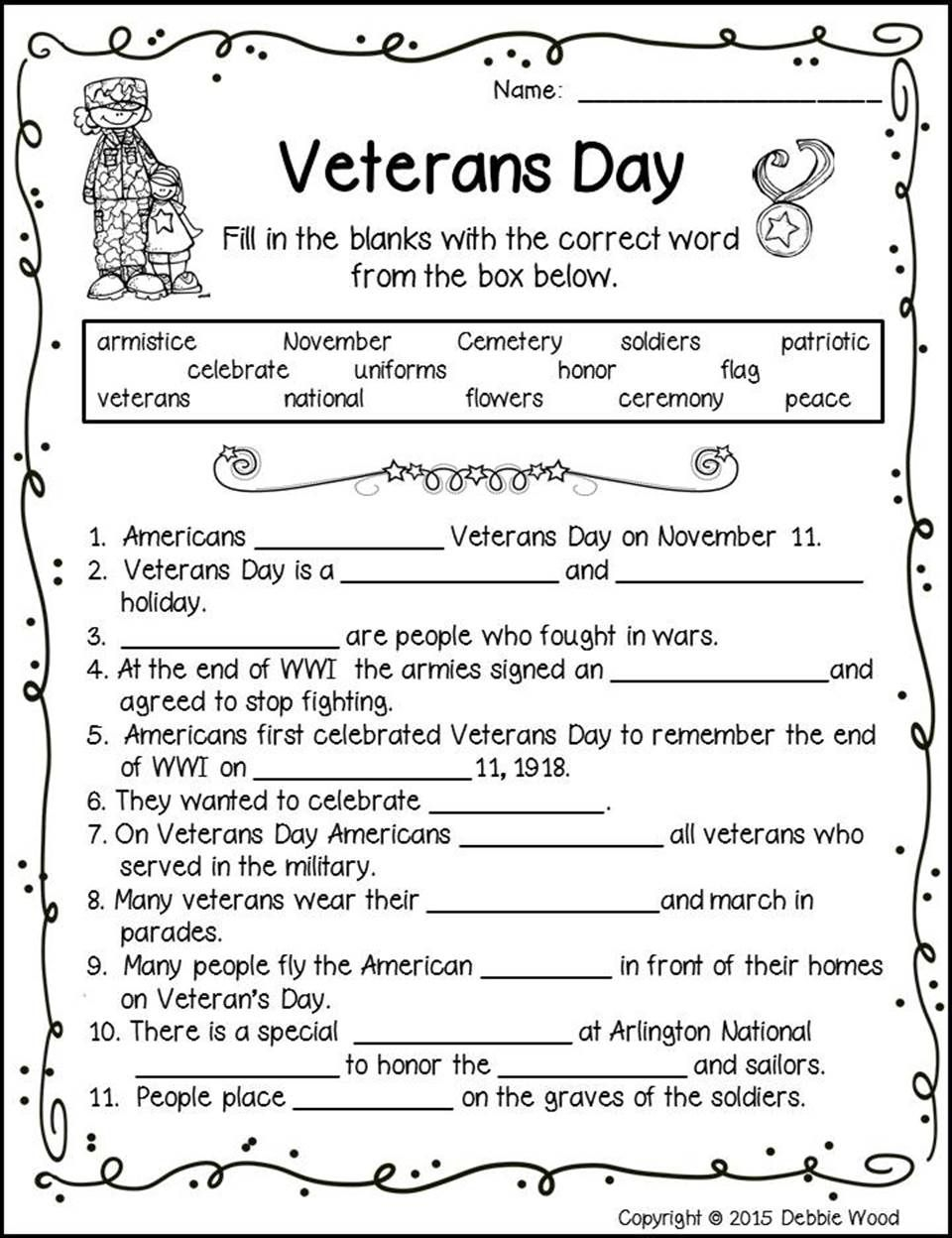 Veterans Day Reading Comprehension ESL Veterans Day Activities 